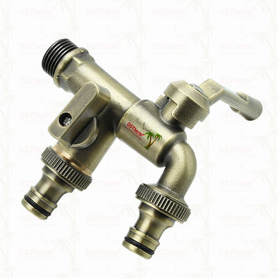 Rubinetti da giardino a doppia uscita in ottone, rubinetto in ottone, valvola rubinetto dell'acqua 1/2"-1"