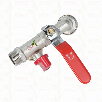 Acciaio economico a doppia uscita, rubinetto nickellato con maniglia rossa 1/2"*3/4"*3/4"