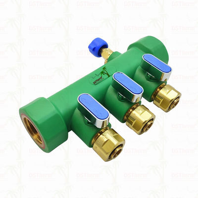 Manifold PPR con valvola a sfera Acqua calda e fredda Blu 3 modi Manifold Logo e colore personalizzati 25mm