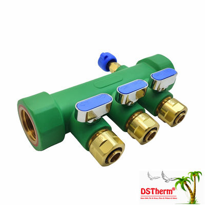 Manifold PPR con valvola a sfera Acqua calda e fredda Blu 3 modi Manifold Logo e colore personalizzati 25mm